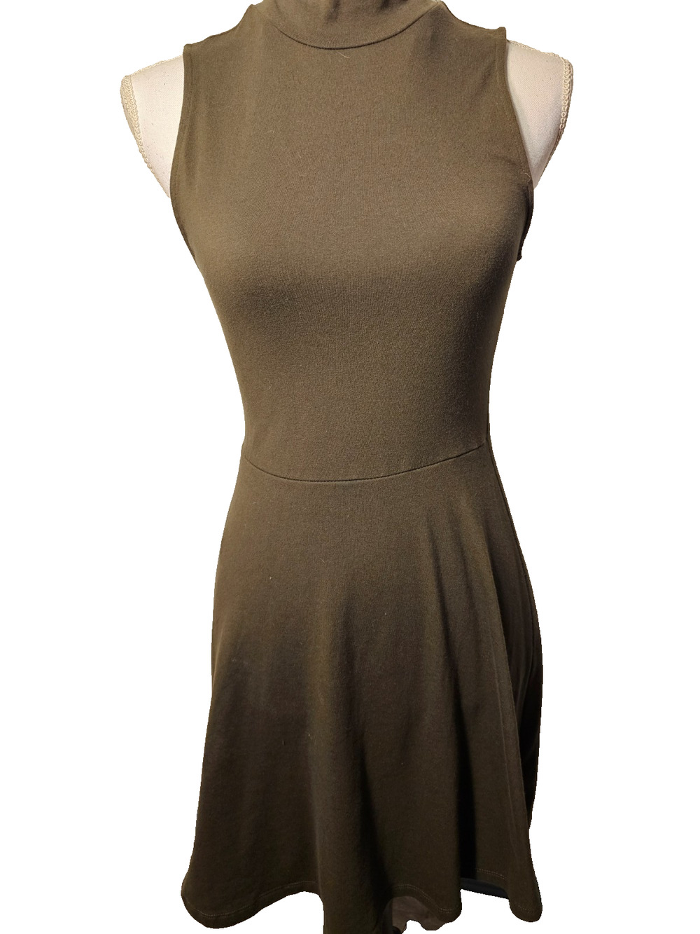 Forever 21 Womens Olive Green Mock Neck Tank Skater Fit & Flare Mini Dress M